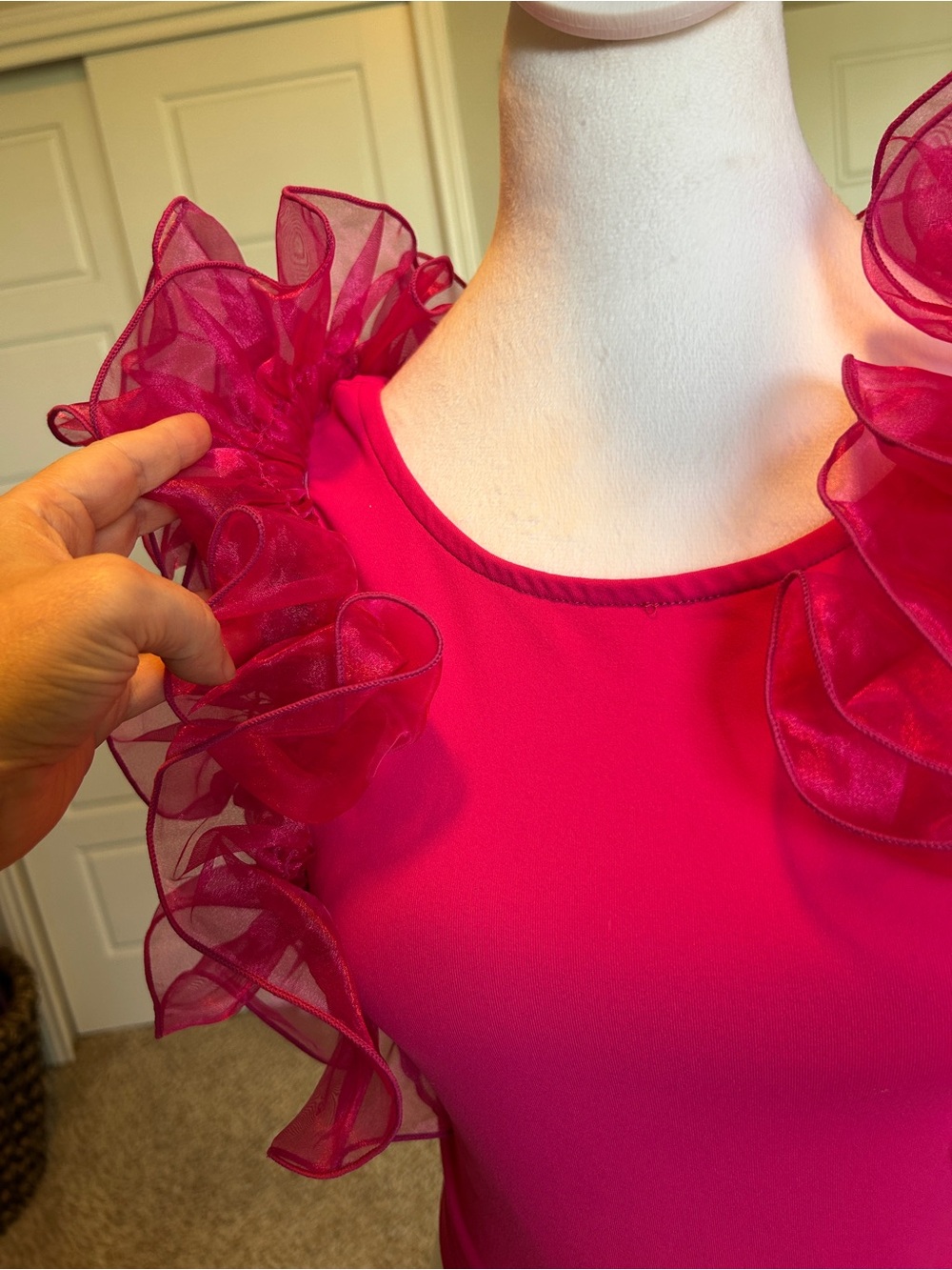 FREE PEOPLE INTIMATELY House Party Crop Top Tulle Ruffle Sleeve Hot Pink | S - Picture 3 of 9